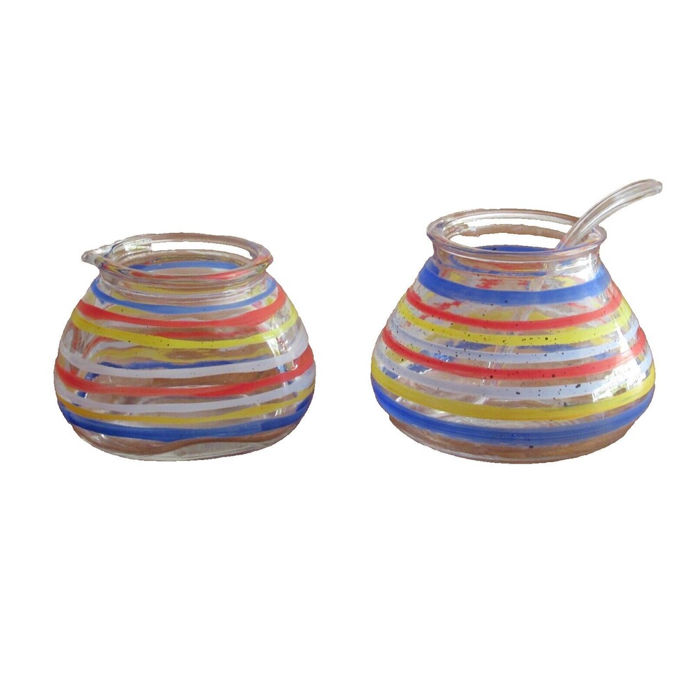Pfaltzgraff Sedona Glass Sugar & Creamer w/ Spoon NO LIDS Southwestern Pattern